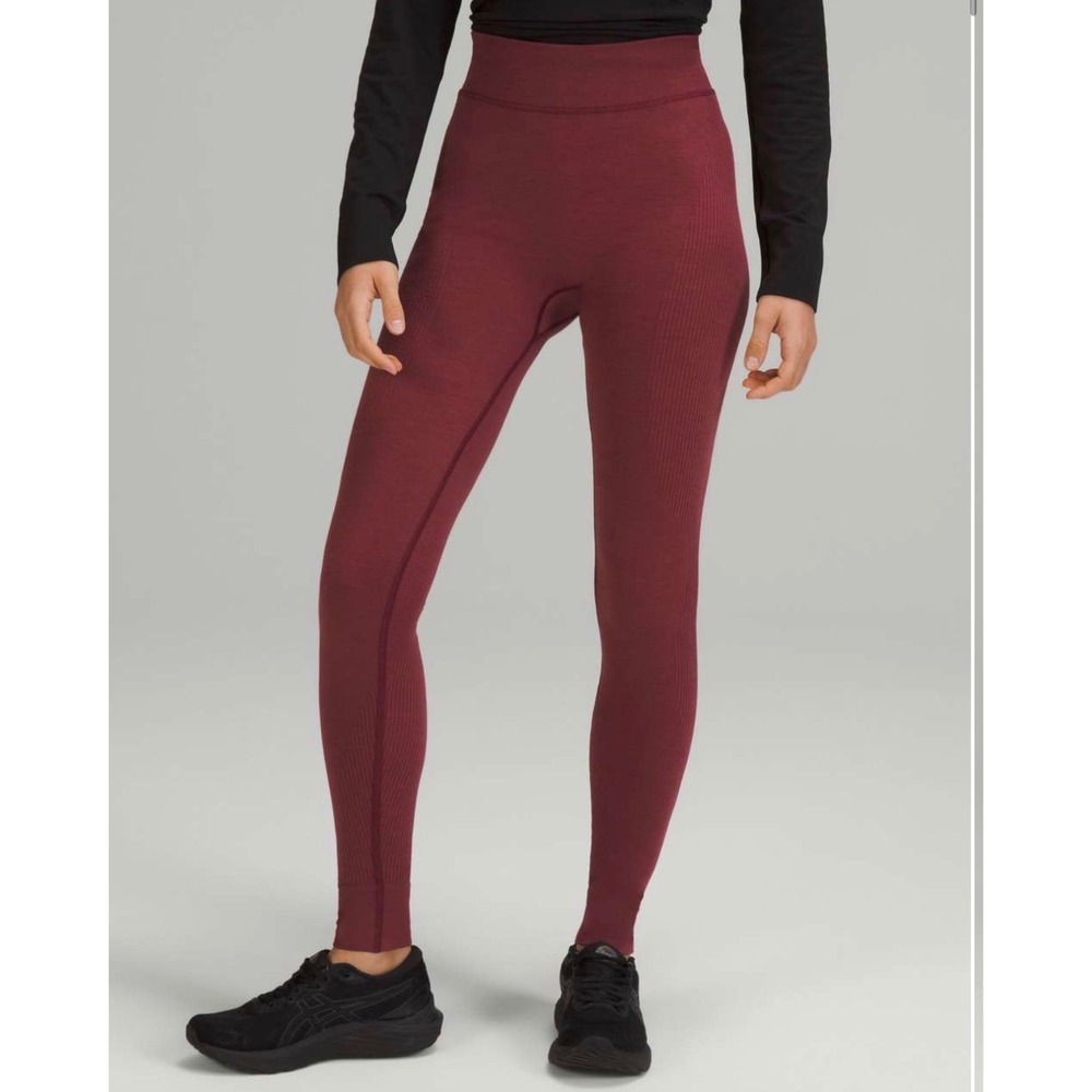 Lululemon Keep the Heat High Rise Tight Women XL Mulled Red Wine Wool Leggings